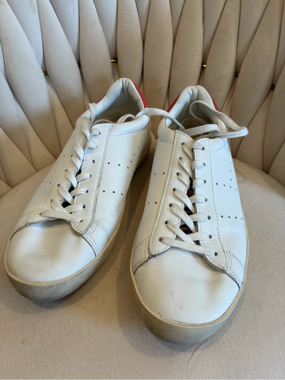 Gola White Leather Low-Top Sneakers with Red Heel Tab
